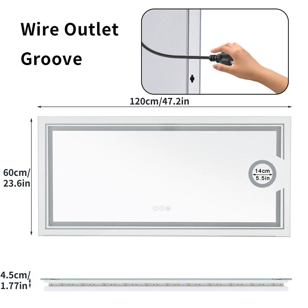 Espejo de Baño LED Inteligente Rectangular Extra Grande con Doble Iluminación y Aumento 3X