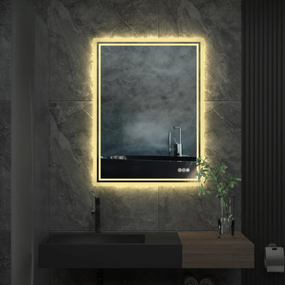 Espejo de Baño LED Rectangular con Retroiluminación, Gran Tamaño, Regulable, Control Táctil e Impermeable