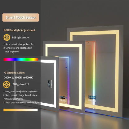 Espejo LED Inteligente Rectangular RGB Brillante con Altavoces Bluetooth, Doble Iluminación y Antivaho para Baño