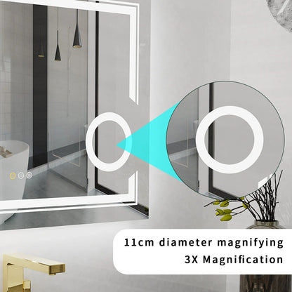 Espejo de Baño LED Inteligente Rectangular con Doble Iluminación y Aumento 3X