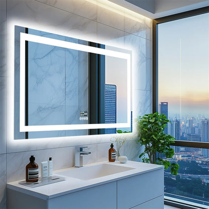 Espejo LED Inteligente para Baño con Bluetooth, Rectangular con Doble Iluminación, Antivaho y 3 Colores de Luz