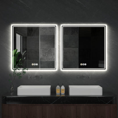 Espejo de Baño Cuadrado con Luz LED Retroiluminada, Espejo de Maquillaje o de Pared, Espejo de Tocador sin Marco, Antivaho