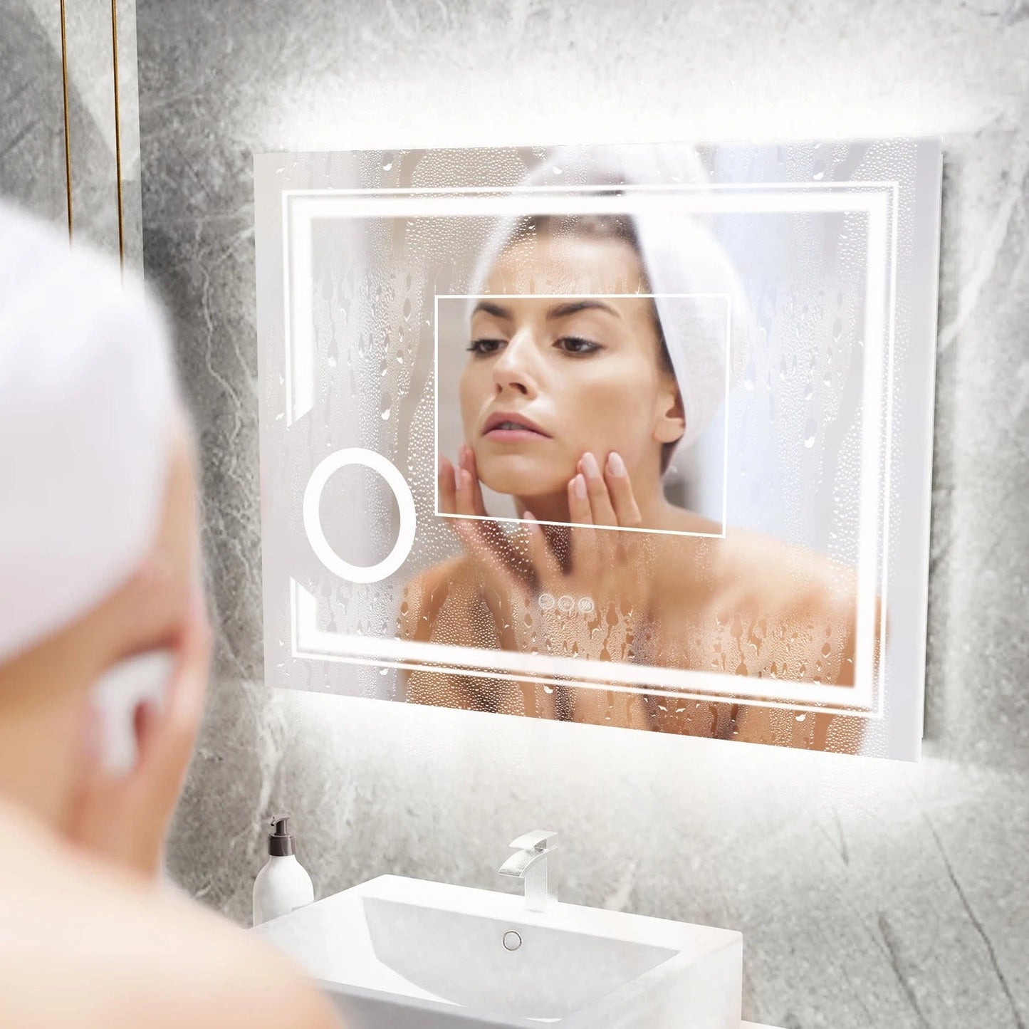 Espejo de Baño LED Inteligente Rectangular con Doble Iluminación y Aumento 3X